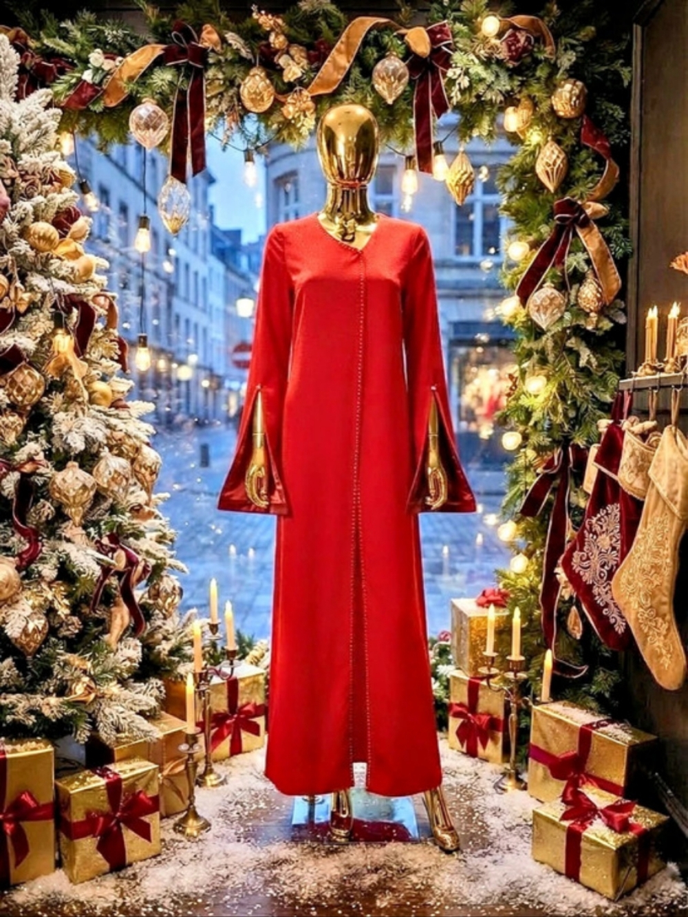 Red Long Sleeve Maxi Dress